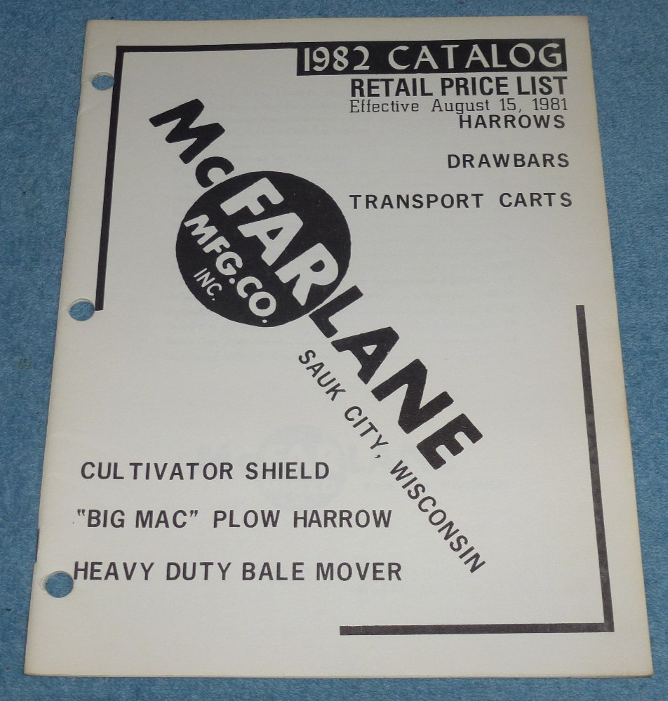 1982 McFarlane Mfg Co Sauk City WI Catalog Harrows Drawbars Transport Carts etc