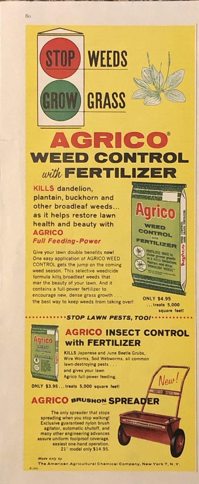 1961 Agrico Weed Control w Fertilizer PRINT AD Full Feeding Power VTG 1960s