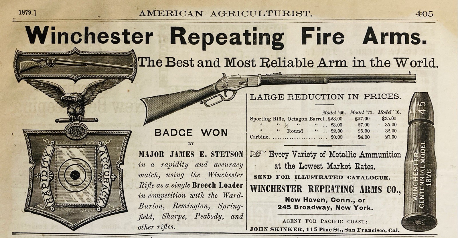 1879 AD.(XH87)~WINCHESTER REPEATING ARMS CO. NEW HAVEN, CT. BREECH LOADER RIFLE