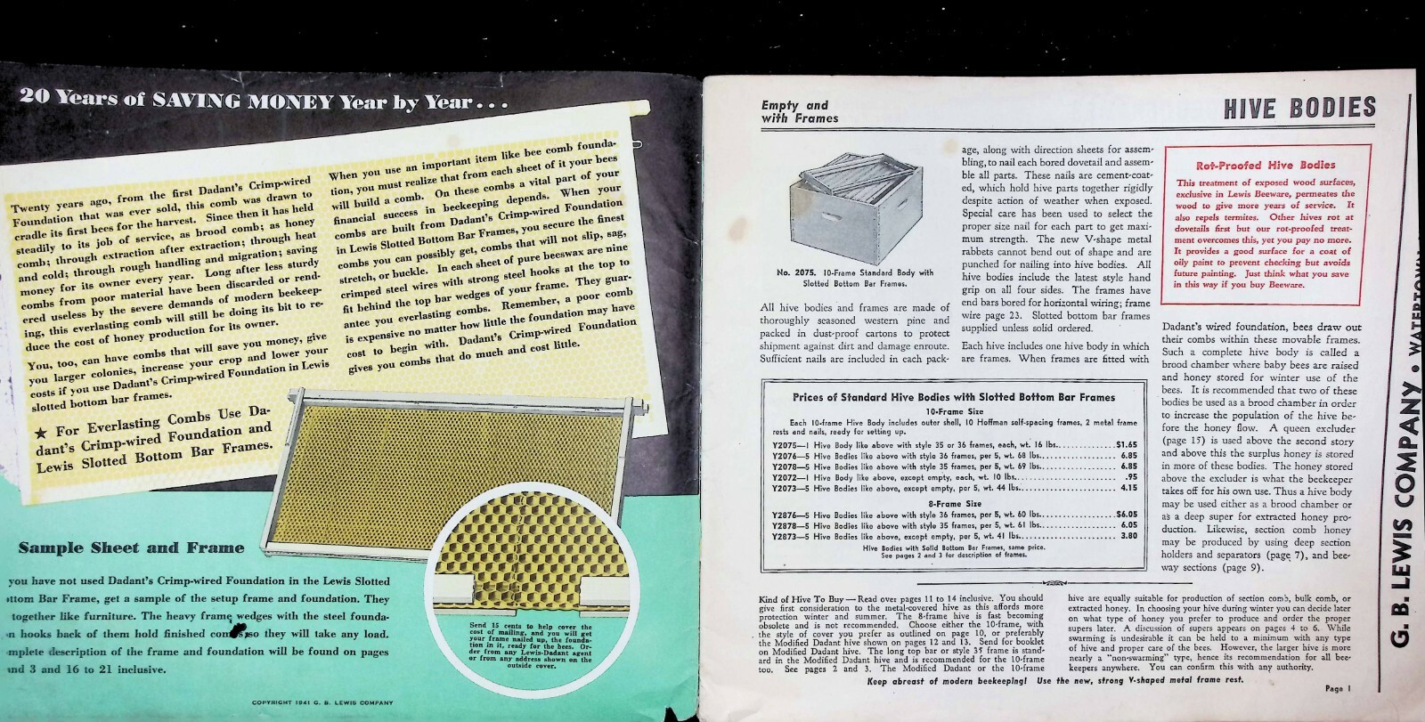 Lewis Beeware Dadant Foundation Beekeepers Suppliers Vintage Catalog 1941