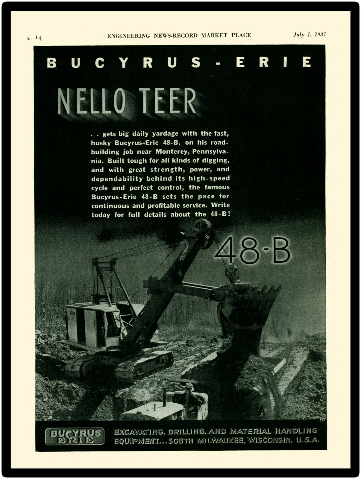 1937 Bucyrus Erie Crane New Metal Sign: Model 48-B Featured – South Milwaukee WI
