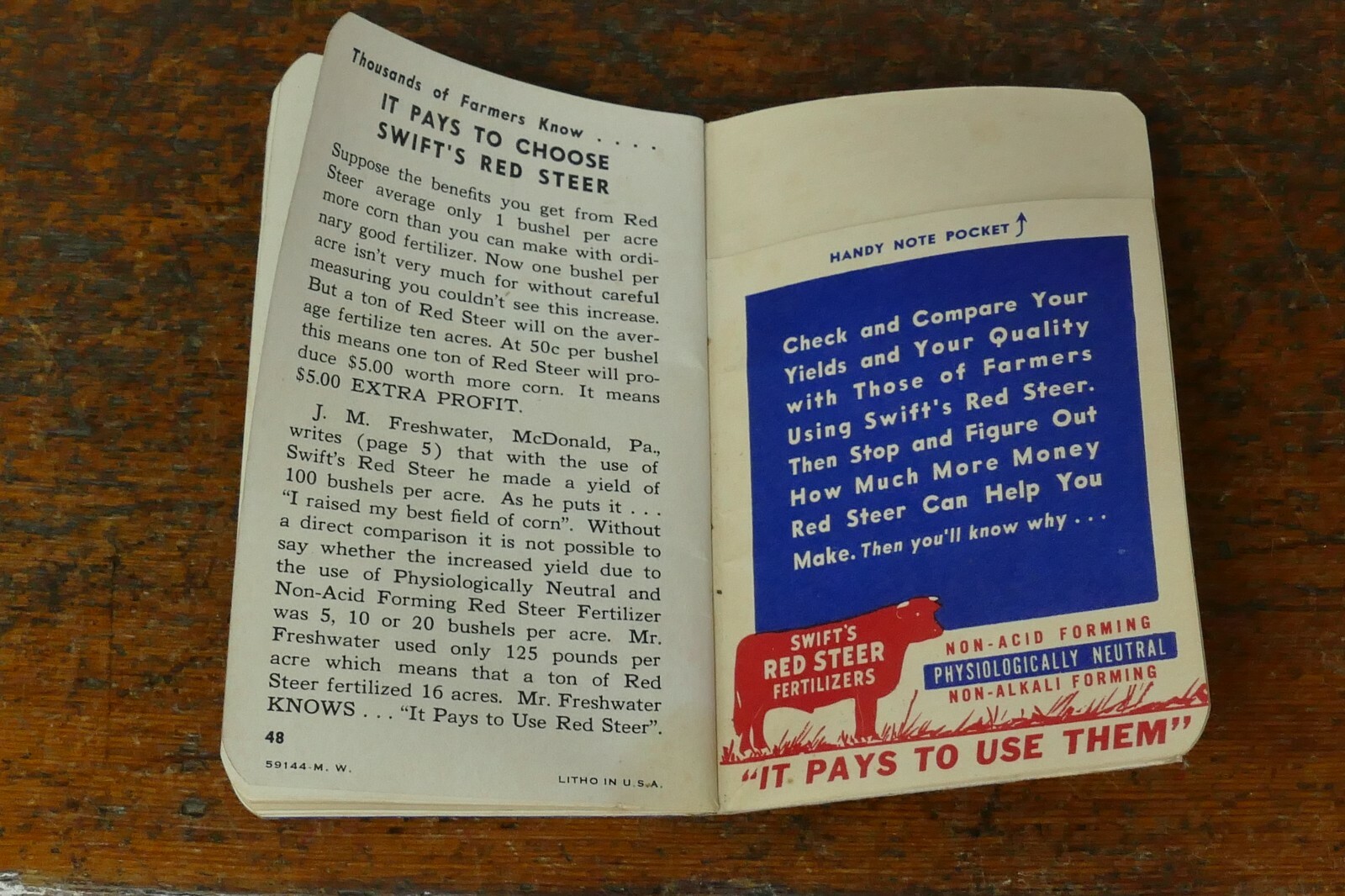 Vintage 1940 Swift&rsquo;s Red Steer Brand Fertilizers Advertising Memo Book Notepad