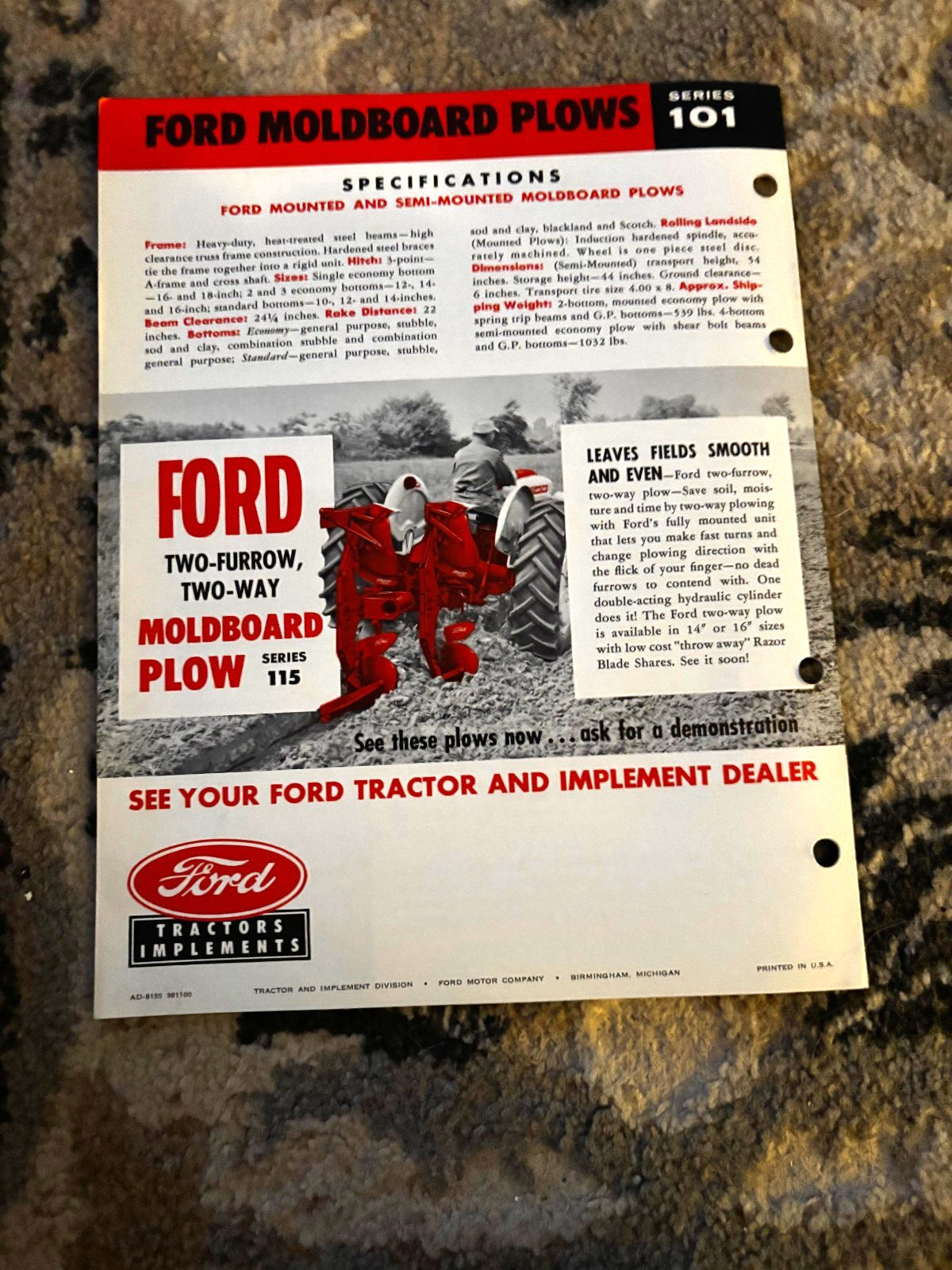 Ford Tractor 101 Series Moldboard Plows For 1961 Brochure DCPA26