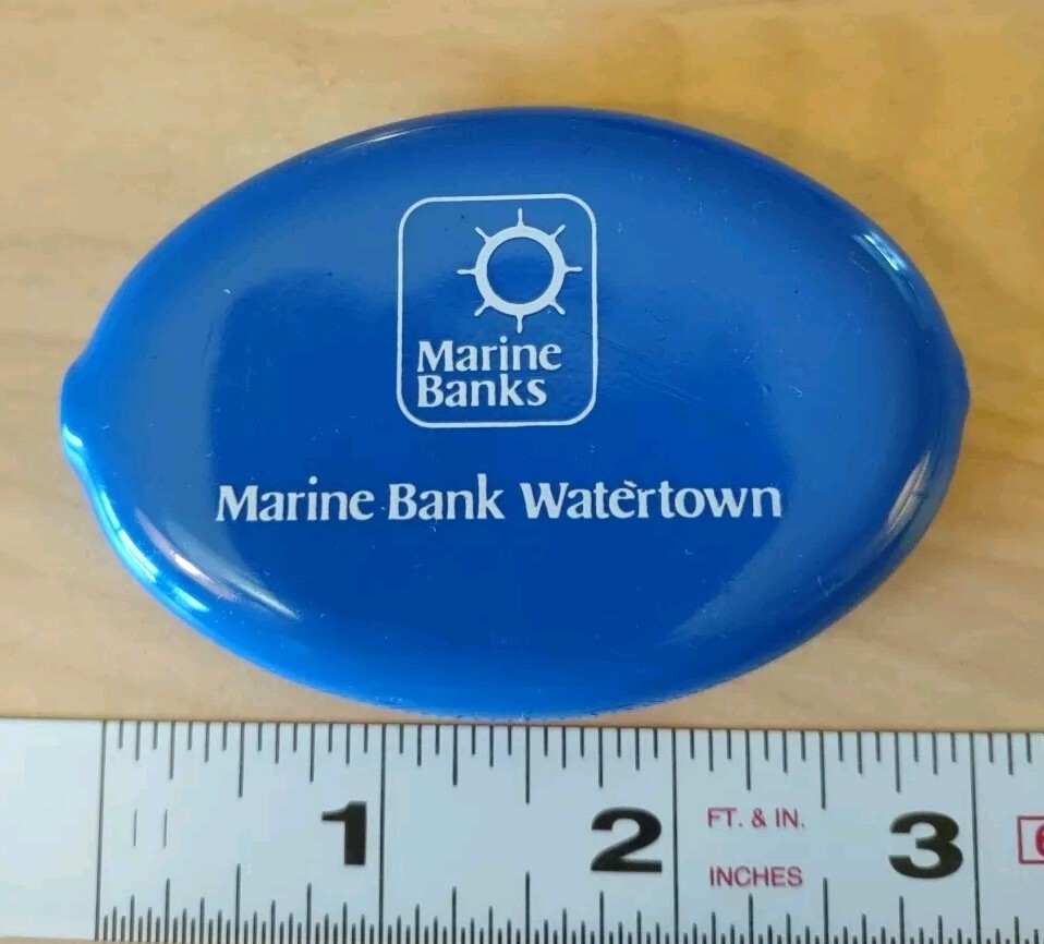 Marine Bank Watertown Vintage 1970&rsquo;s Blue Oval Vinyl Coin Pouch
