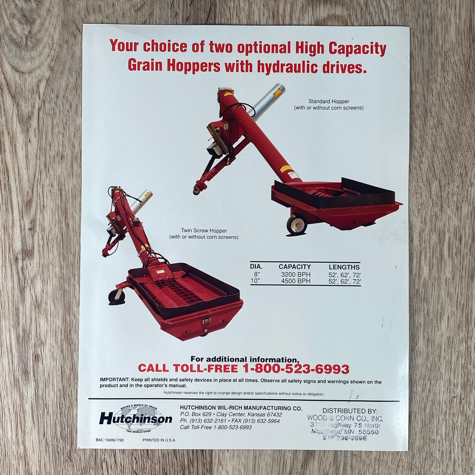 Farm Equipment Brochure Hutchinson Swing-Away Auger 1990 Moorhead, MN