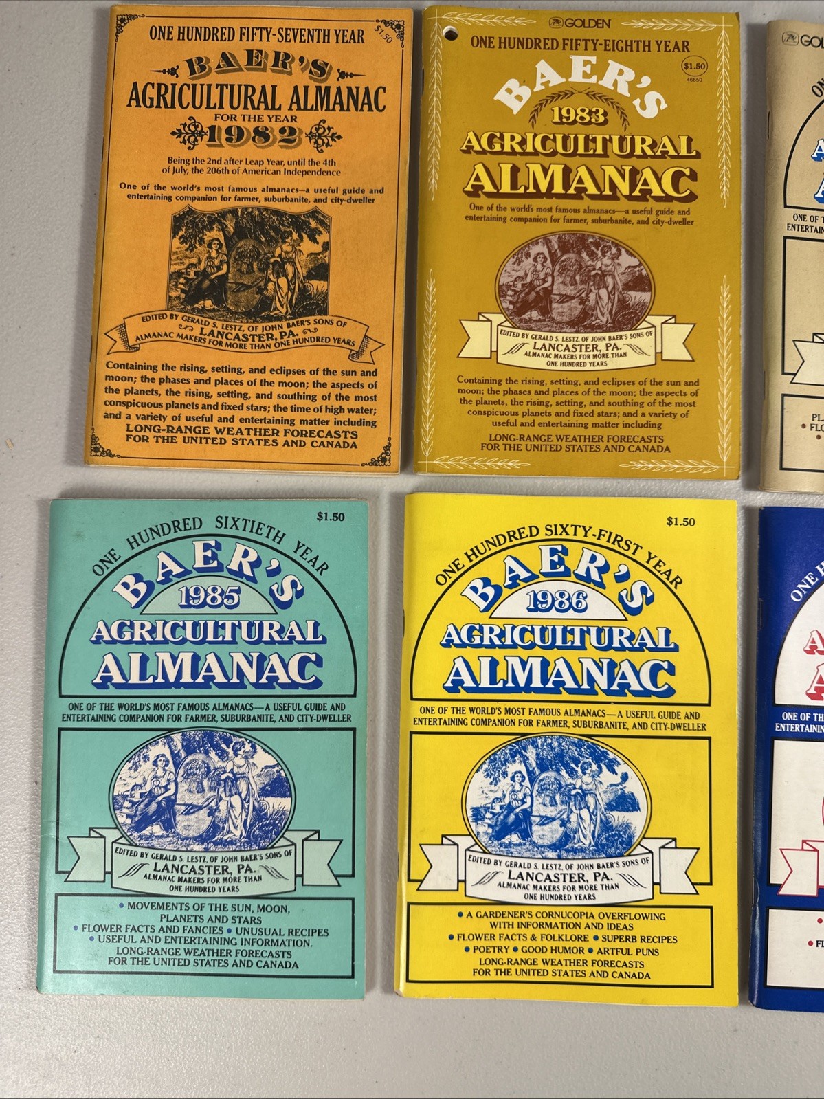 VINTAGE FARMERS & AGRICULTURAL ALMANACS BAER&rsquo;S LANCASTER PA 1969-1979 81-86 1989