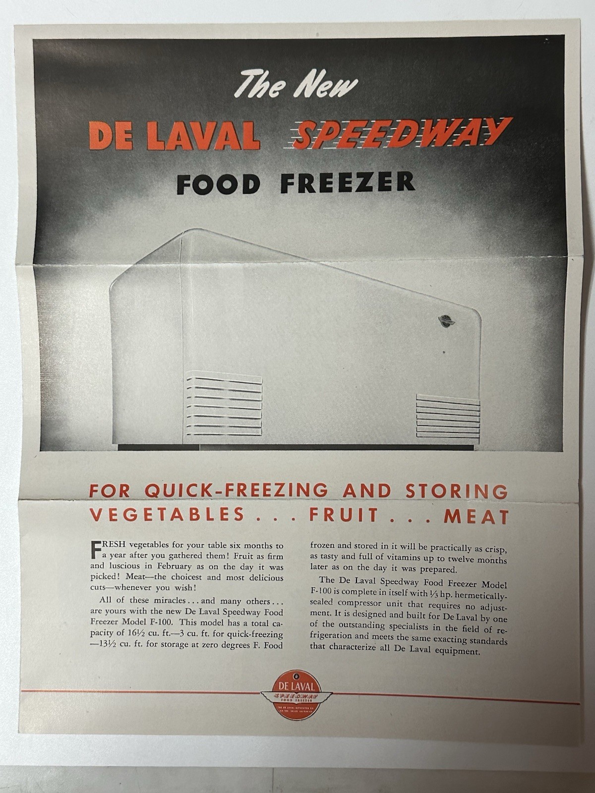 1949 De Laval Speedway Food Freezer pamphlet (22A)