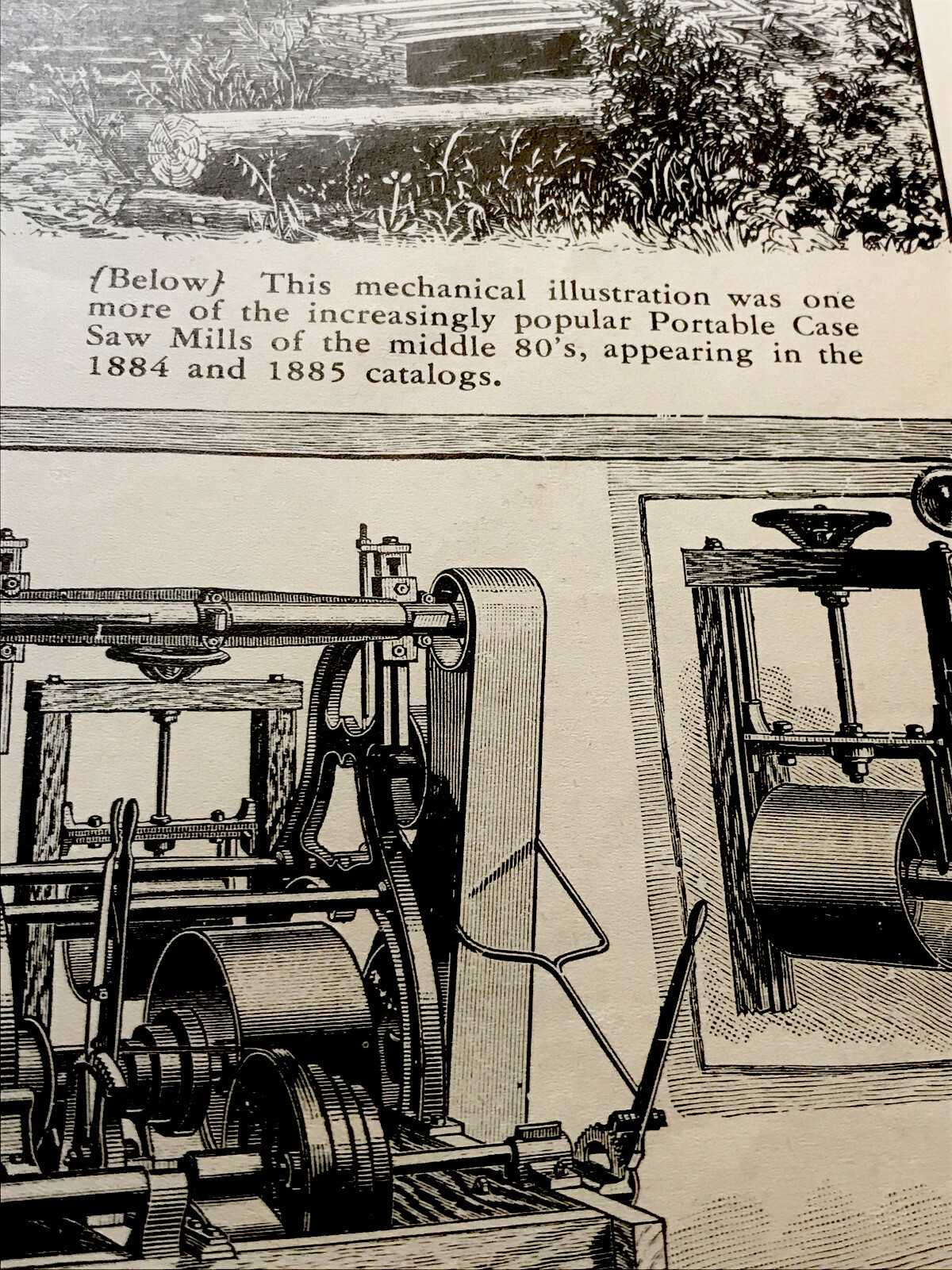 1882 J.I. Case Saw Mill & 1884 Portable Case Saw Mill Engraving Advertising