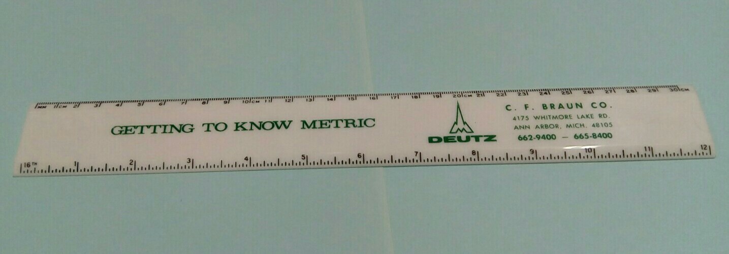 VTG1975 ADVERTISING RULER DEUTZ ENGINE FARM TRACTOR CHARLIE BRAUN ANN ARBOR FARM