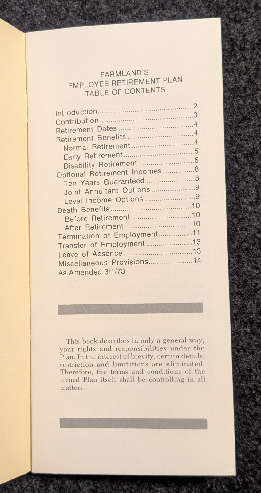 Vtg 70s Farmland Industries Coop Employee Retirement Plan Ephemera – Agriculture