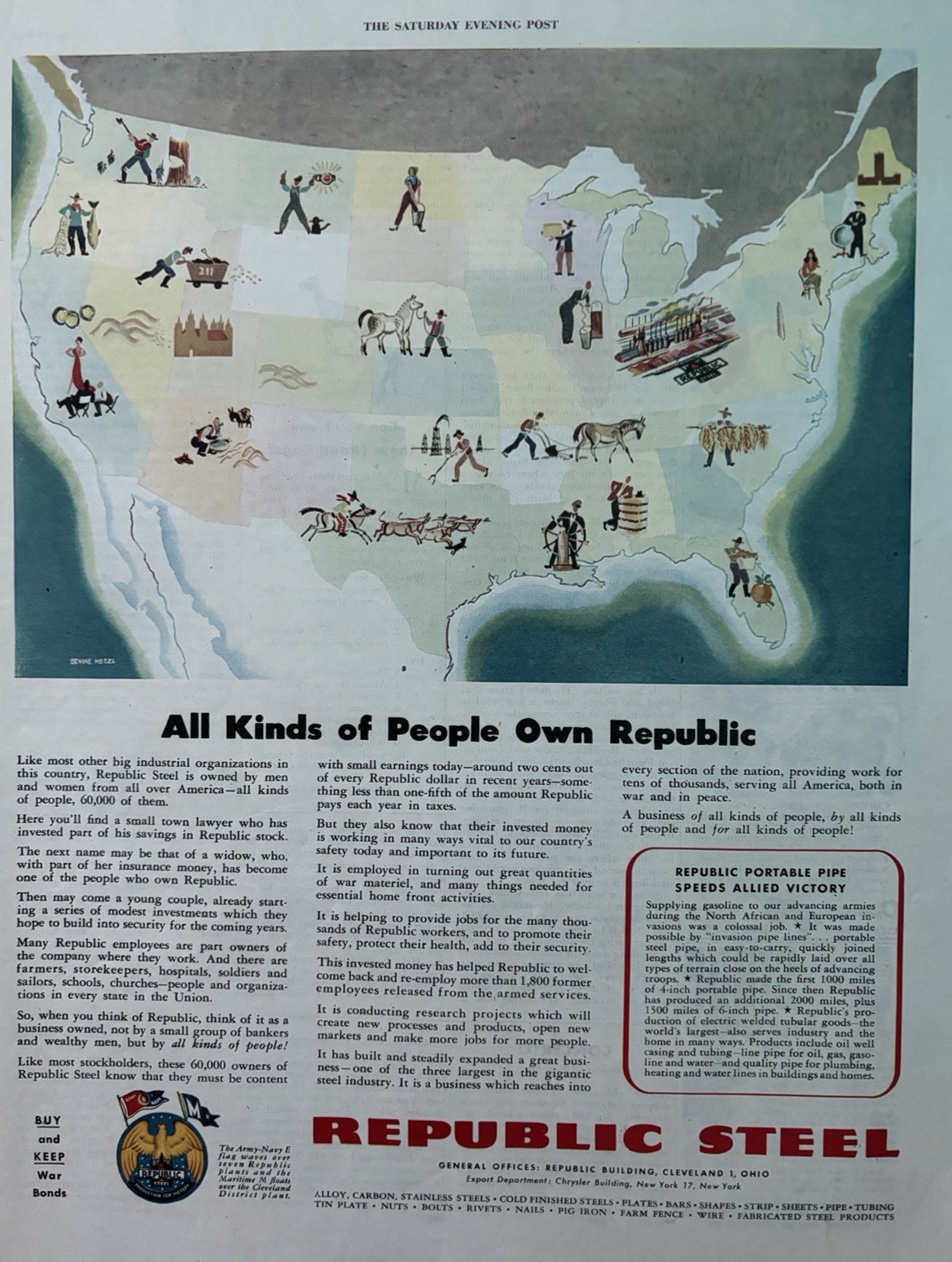 1945 Republic Steel Cleveland Industrial Organizations People Own VTG Print Ad