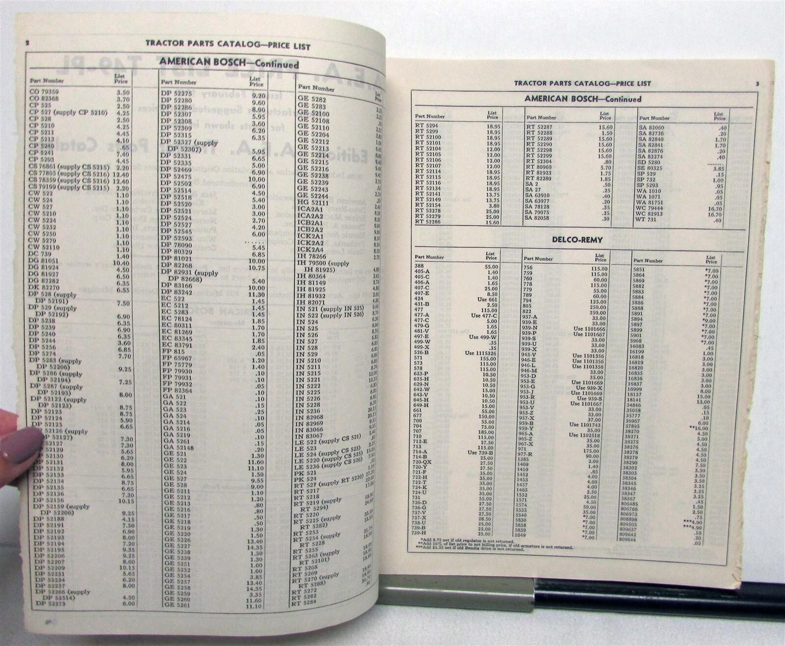1949 A.E.A. Tractor &rsquo;36-&rsquo;48 Models Specs Construction Parts Catalog & Price List