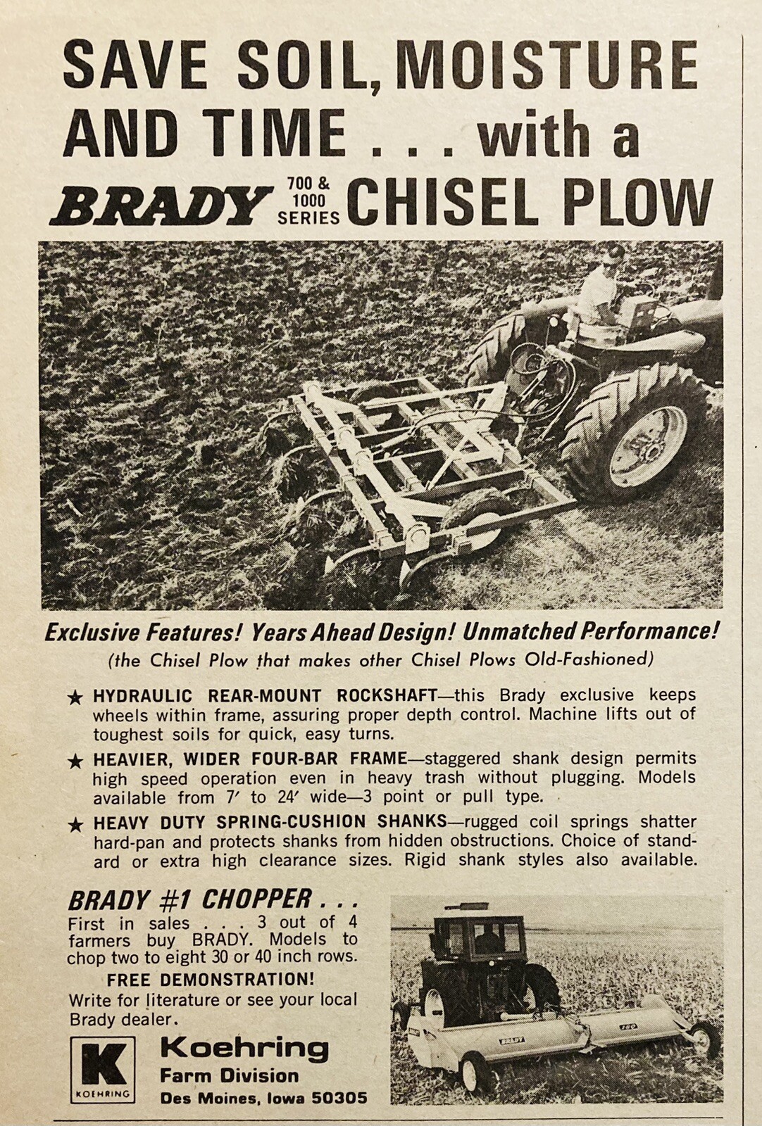 1969 AD.(XH79)~KOEHRING FARM DIV., DES MOINES, IOWA. BRADY SERIES CHISEL PLOW