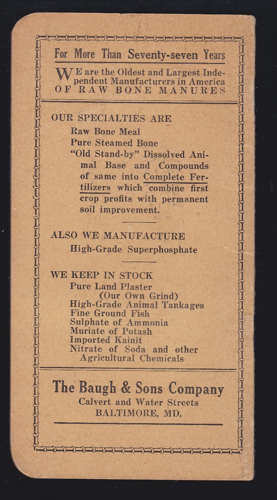 US Vintage  » The Baugh & Sons Co. » Raw Bone Manures Advertising Notebook
