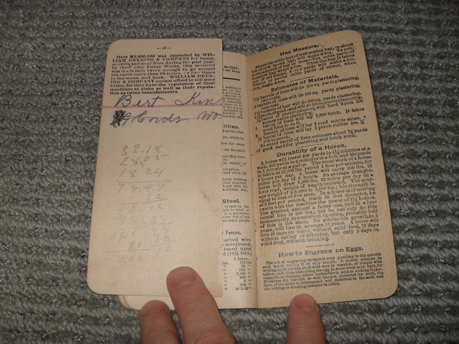 Vtg 1891 Pocket Booklet W. Deering Grain Grass + 1906 Chicago Fertilizer Ad Info