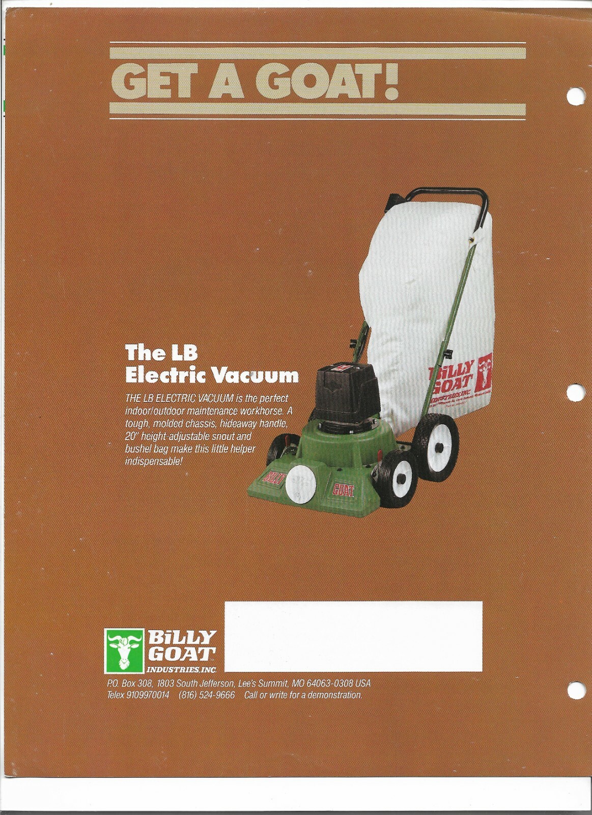 Original Billy Goat Industrial Products Vacuums Blowers Sales Brochure # 030487