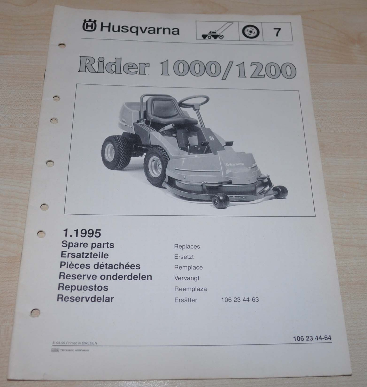 1995 Husqvarna Rider 1000 1200 Lawnmower Tractor Spare Parts Manual