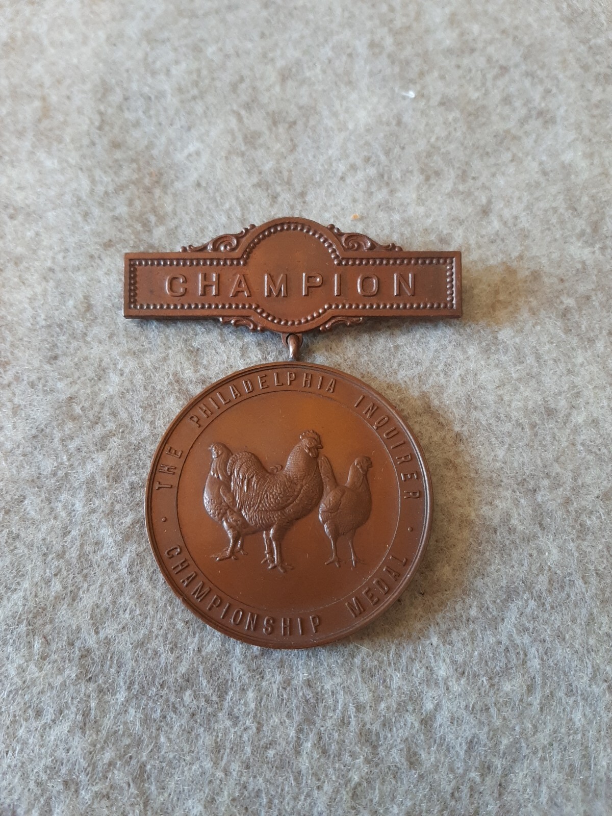 Vintage Champion Medal Best Bird Poultry Chicken Philadelphia Inquirer Award