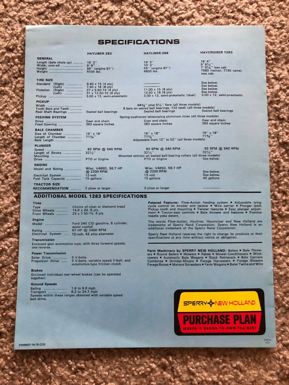 1977 Sperry New Holland 16 X 18 Balers, original sales literature