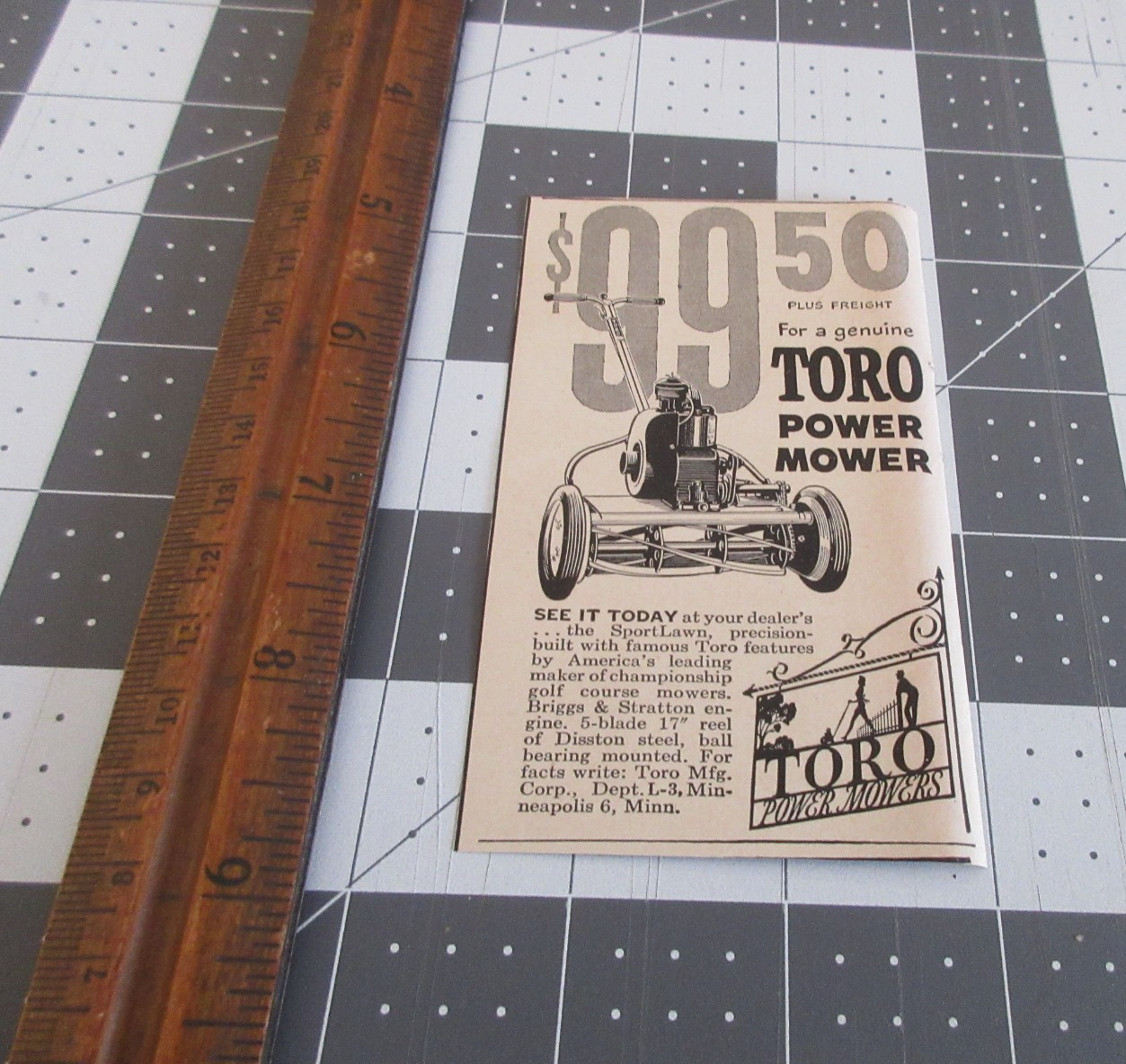 1949 Toro Power Mower $99.50 Vintage Print Ad