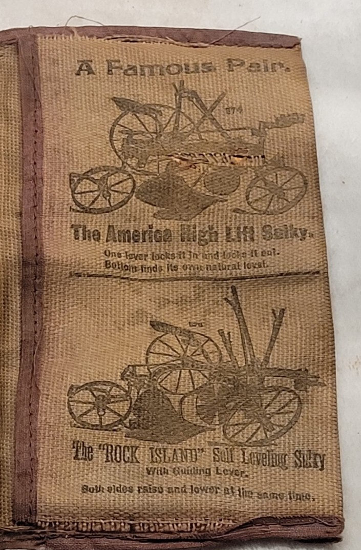 ROCK ISLAND PLOW COMPANY 1800s CLOTH FARMING ADVERTISEMENT ROCK ISLAND ILLINOIS