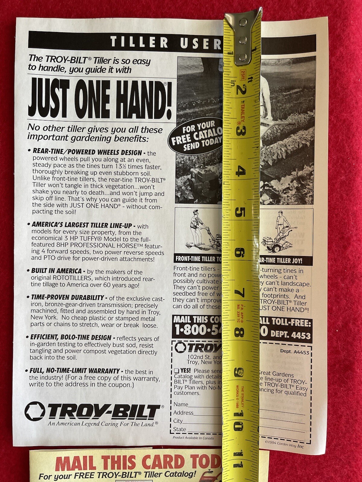 Vintage 1994 Print Ad Troy Bilt Roto Tiller Advertisement