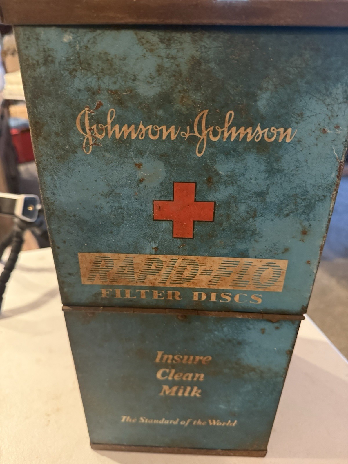 Vintage Johnson Johnson Milk Filter Discs Metal Cabinet