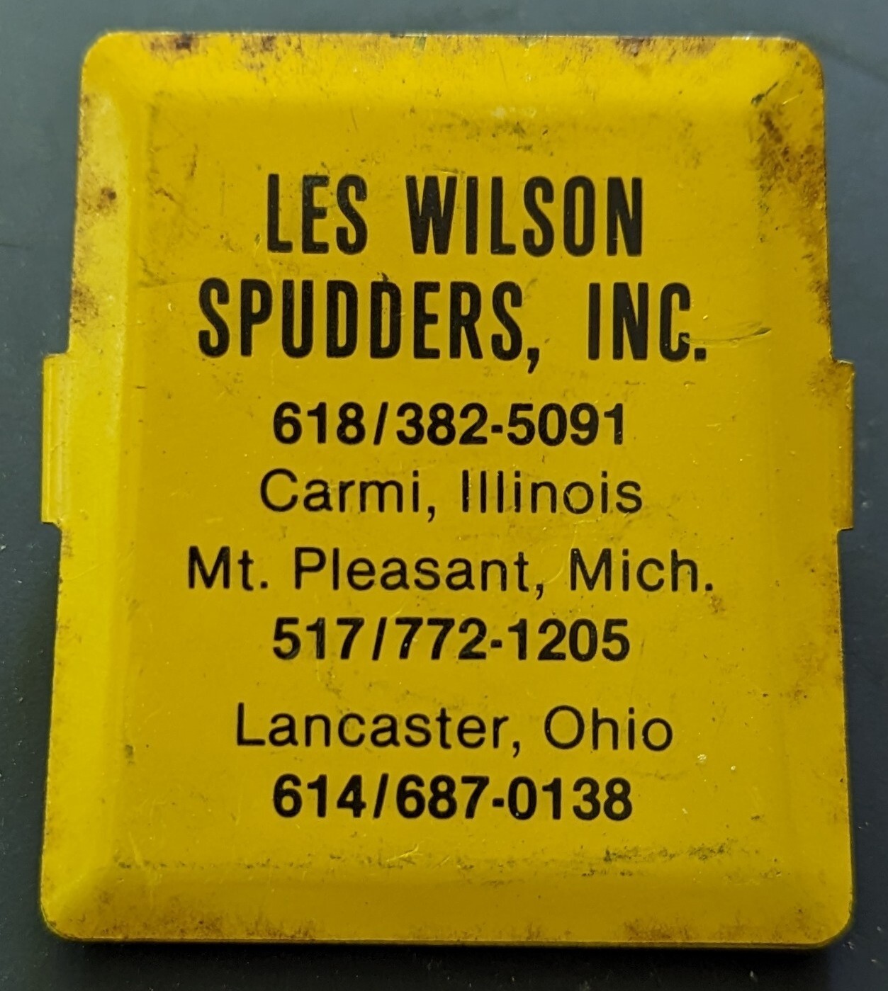 Vintage Les Wilson Spudders Inc. Advertising Refrigerator Metal Clip, Illinois