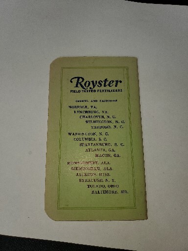 F. S. ROYSTER GUANO COMPANY POCKET MEMO ADVERTISEMENT SMALL BOOKLET 1934