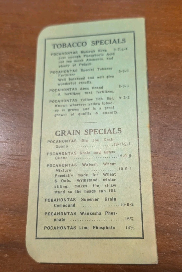 1924 Pocahontas Fertilizers F. S. Royster Note Pad