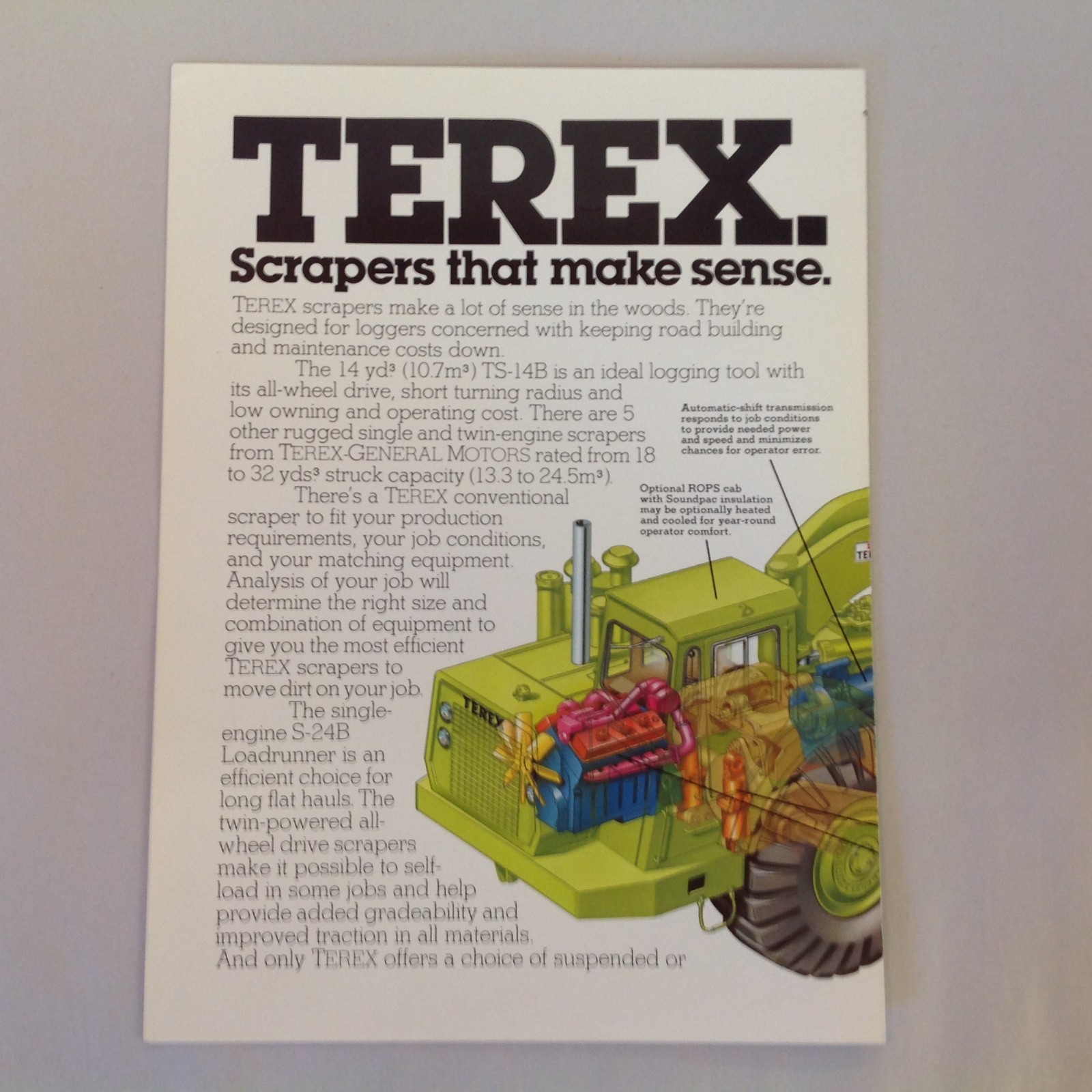 Vtg 1978 Terex-General Motors Color Fold Out Brochure Scrapers That Make Sense