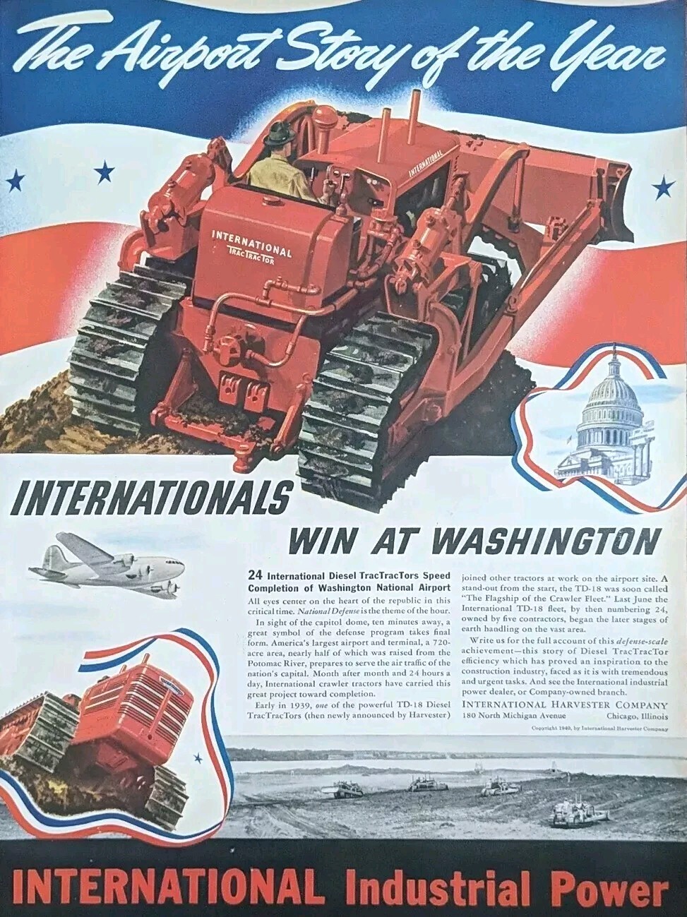 1940 international Tractors Finish Job At Washington National Airport Print Ad