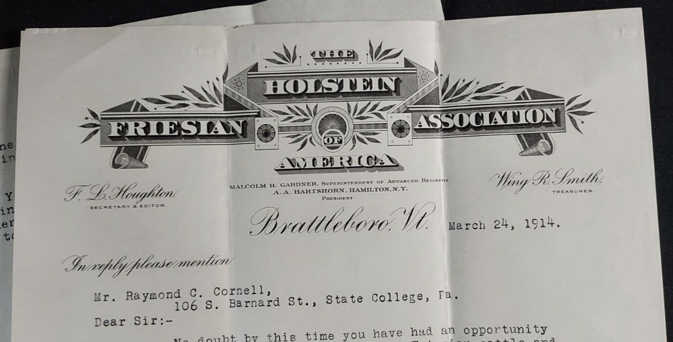 1914 Letterhead Holstein Friesan Asso America Brattleboro VT Houghton Dairy Cows