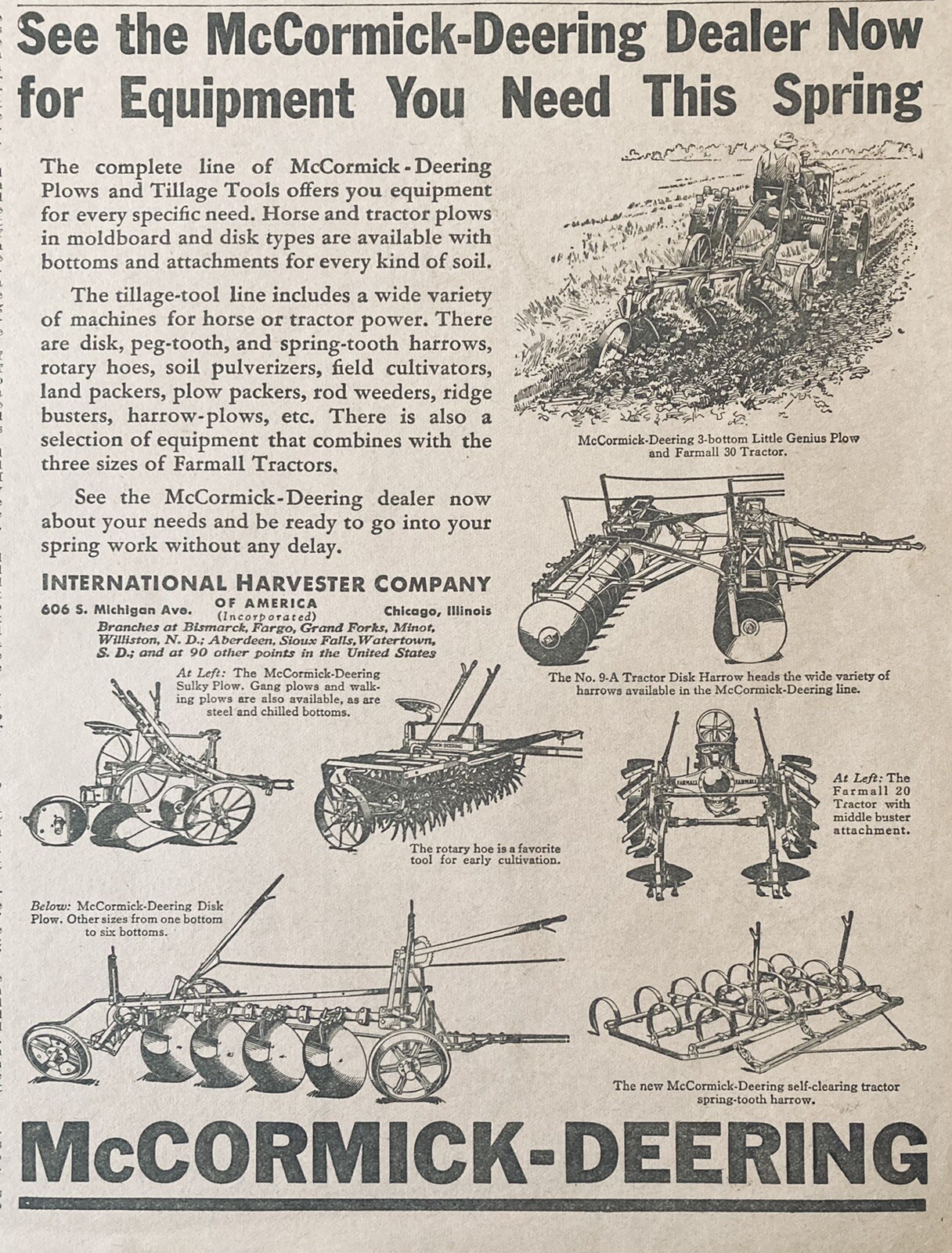 1935 AD.(XH29)~INTERNATIONAL HARVESTER CO. MCCORMICK-DEERING PLOWS TILLAGE TOOLS