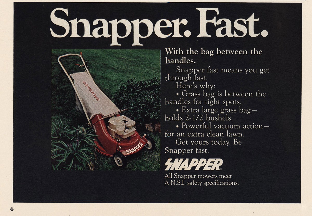 1974 Snapper Mowers: Snapper Fast Vintage Print Ad