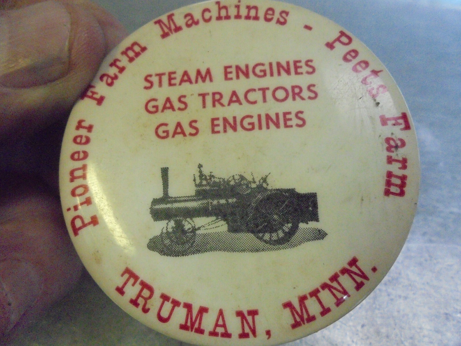 Vintage Pioneer Farm Machines Peets Farm Truman, Minnesota Pinback Button