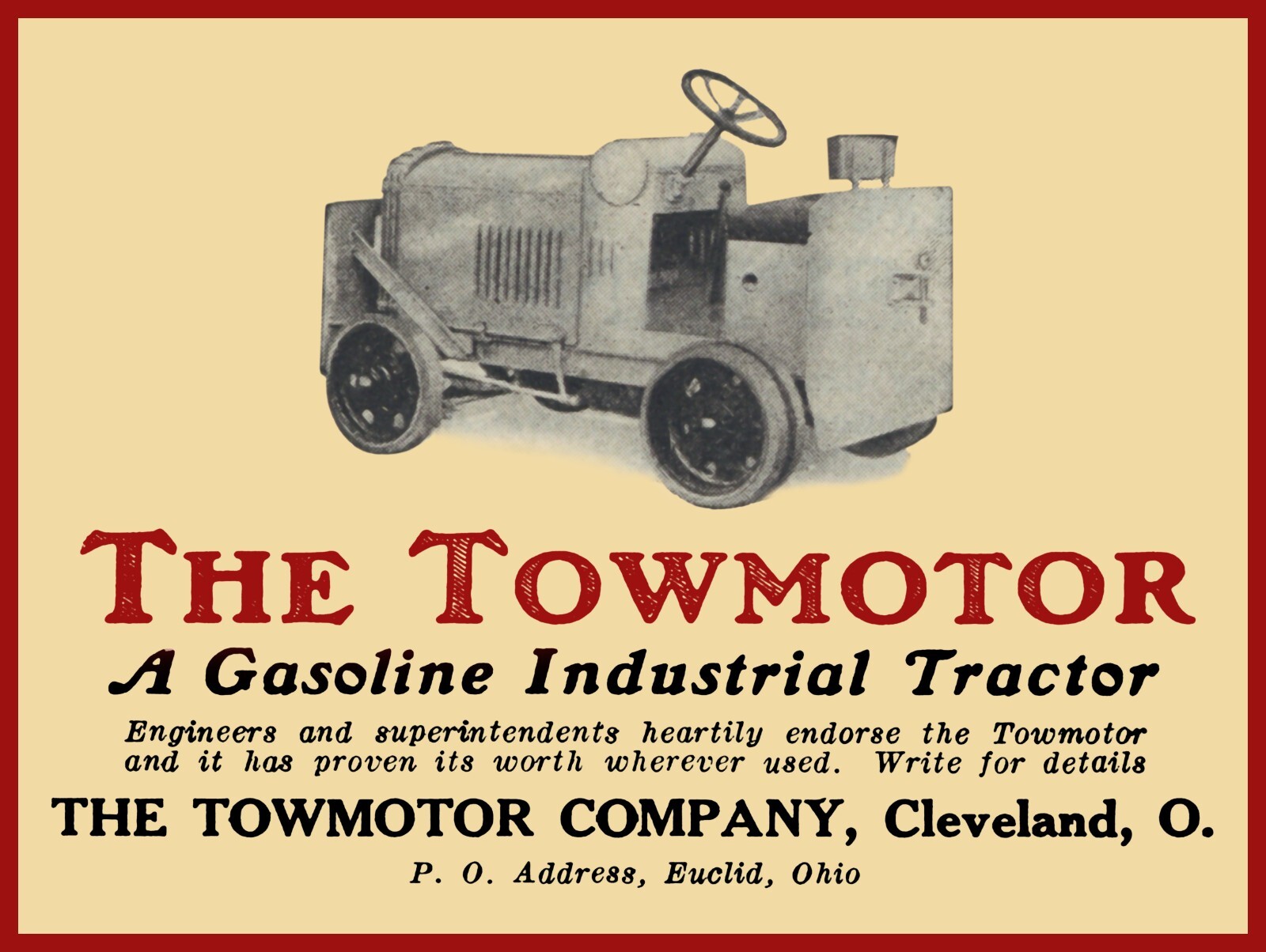 Towmotor Industrial Tractor NEW METAL SIGN: The Towmotor Co. Cleveland, OhiO