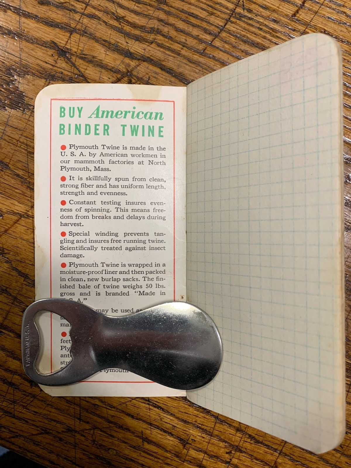 1937-1938 Plymouth Binder Twine – Advertising Pocket Calender Notebook