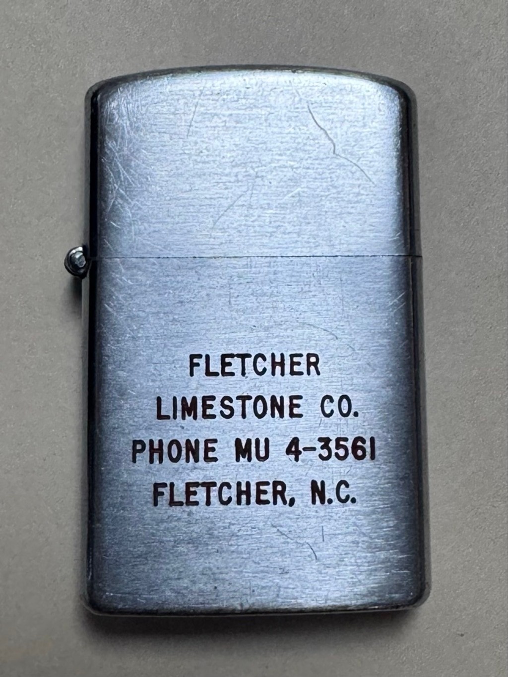 Idealine Silver Advertising Lighter Fletcher Limestone Co. North Carolina NC