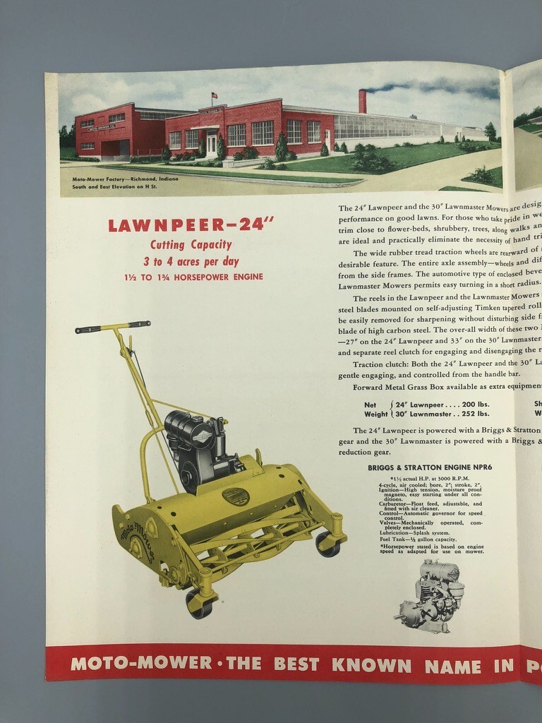 1940s MOTO-MOWER Green LAWN MOWER Vintage ADVERTISING Brochure BRIGGS & STRATTON