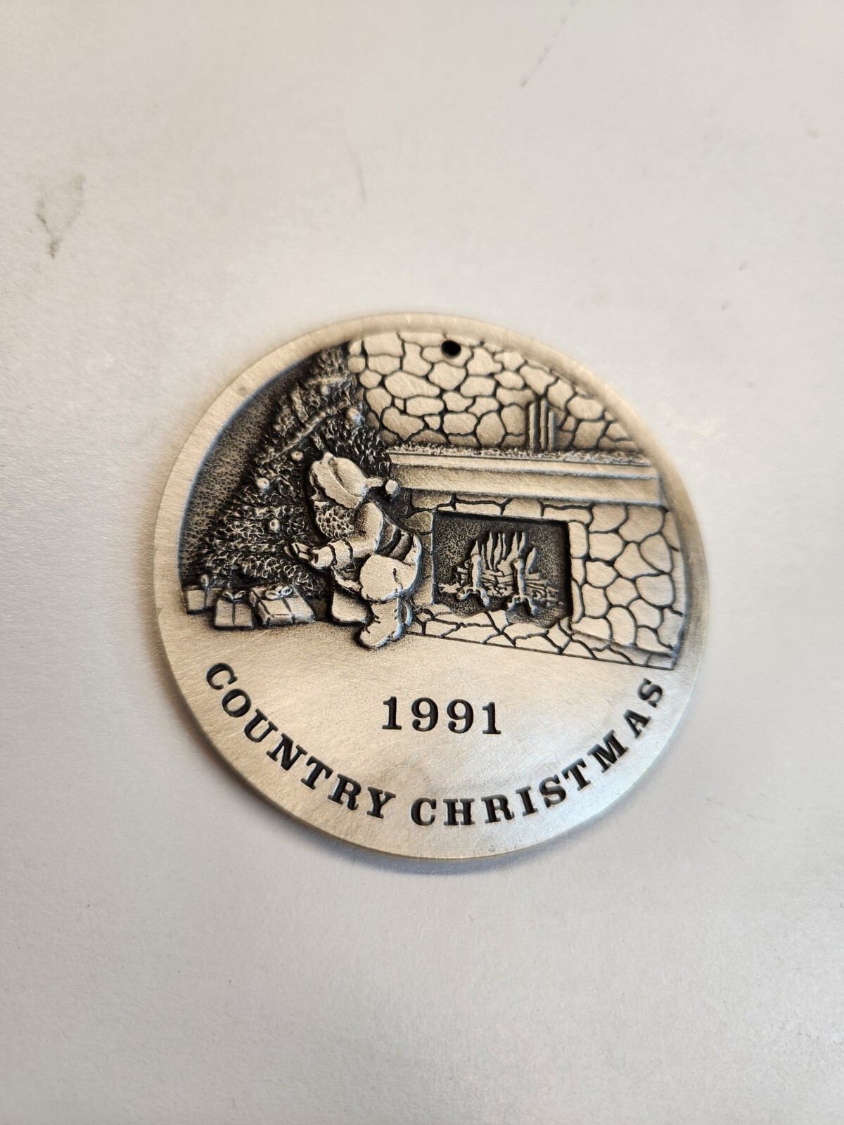 Spec Cast 1991 COUNTRY CHRISTMAS Pewter Xmas Ornament Santa&rsquo;s Visit Limited Ed