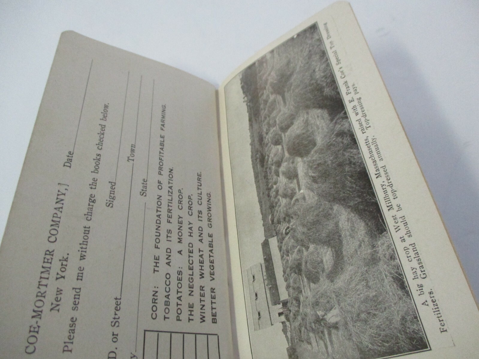COE-MORTIMER FERTILIZERS Advertising Memo Booklet, 1919