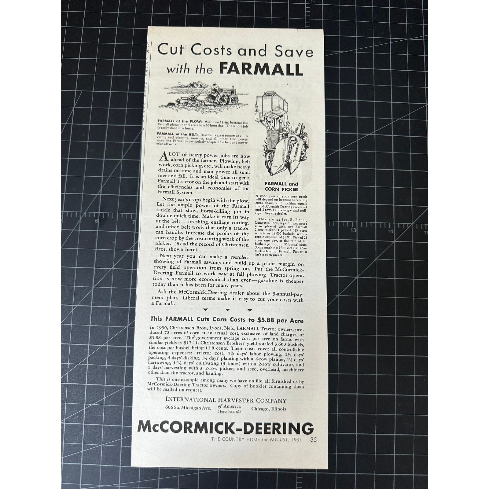 Vintage 1931 mccormick-deering farmall tractor print ad