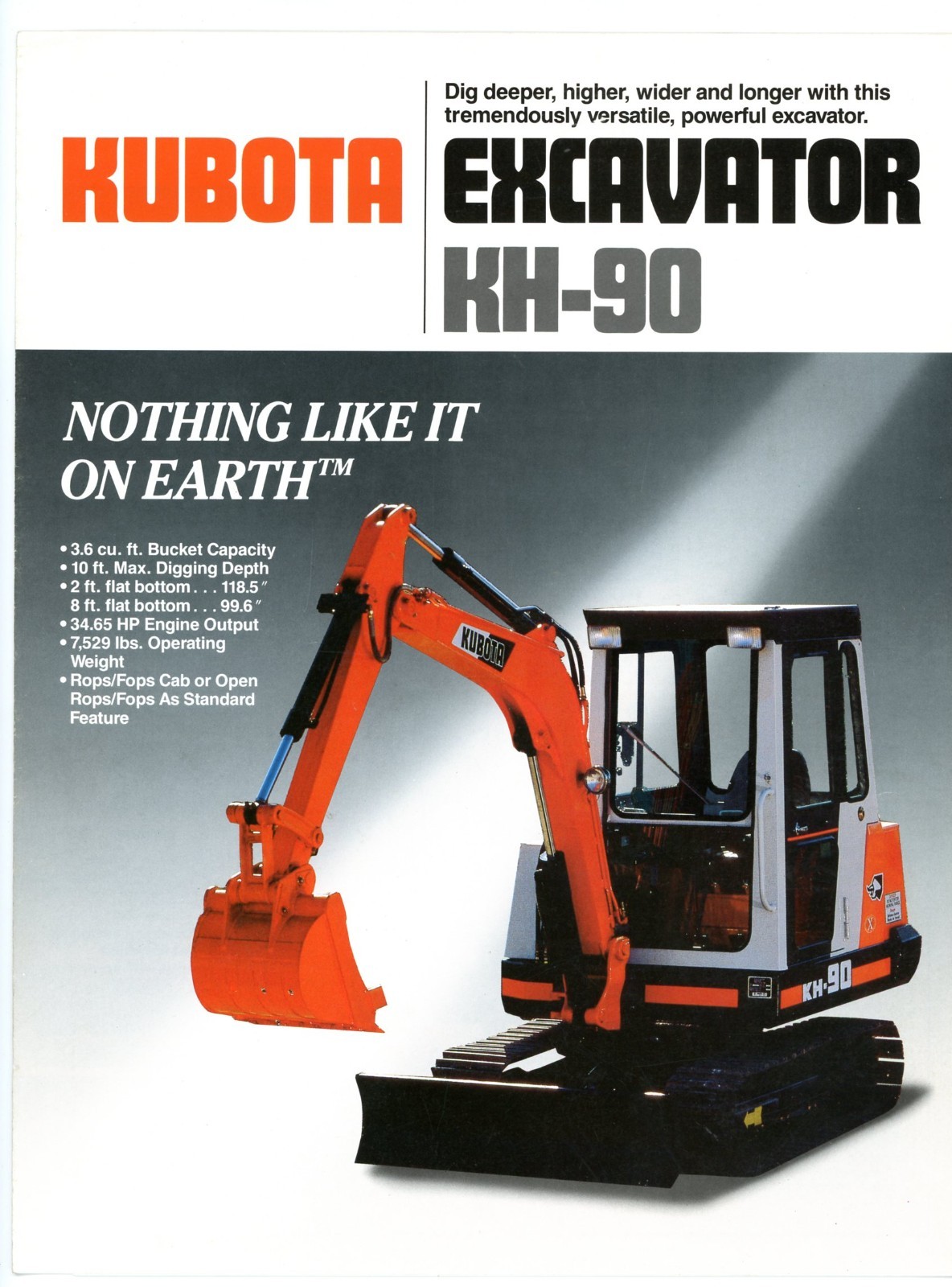 Kubota KH-90 Excavator sales brochure Kubota Tractor Corp
