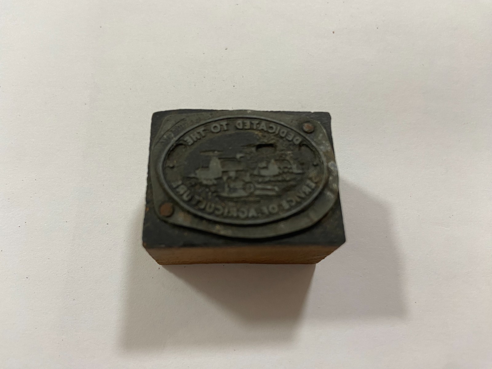 Vtg Printing Letterpress Printers Block Wood Metal DEDICATED SERVICE AGRICULTURE