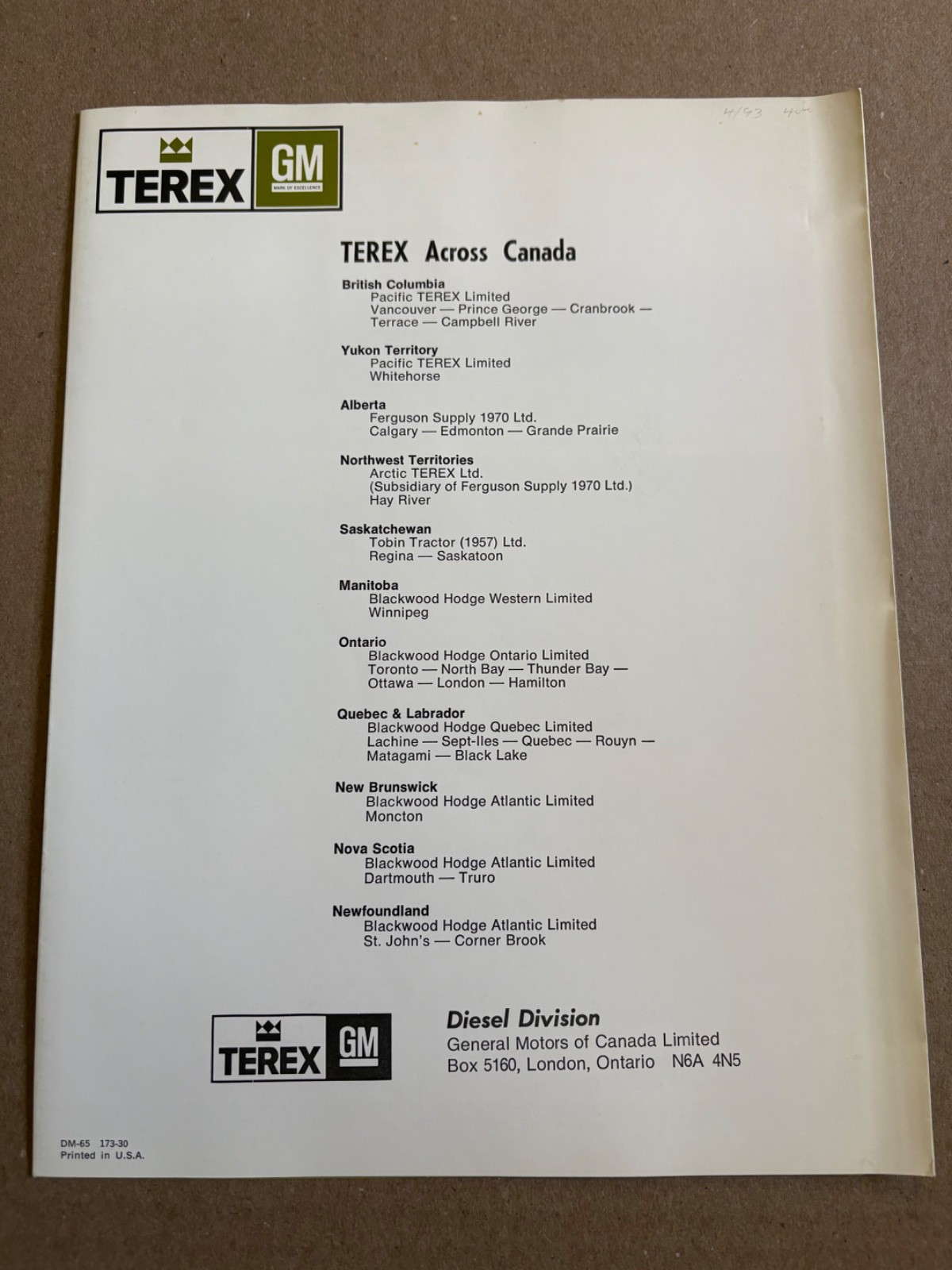 Original Terex GM Logging & Lummber Heavy Equipment Sales Brochure