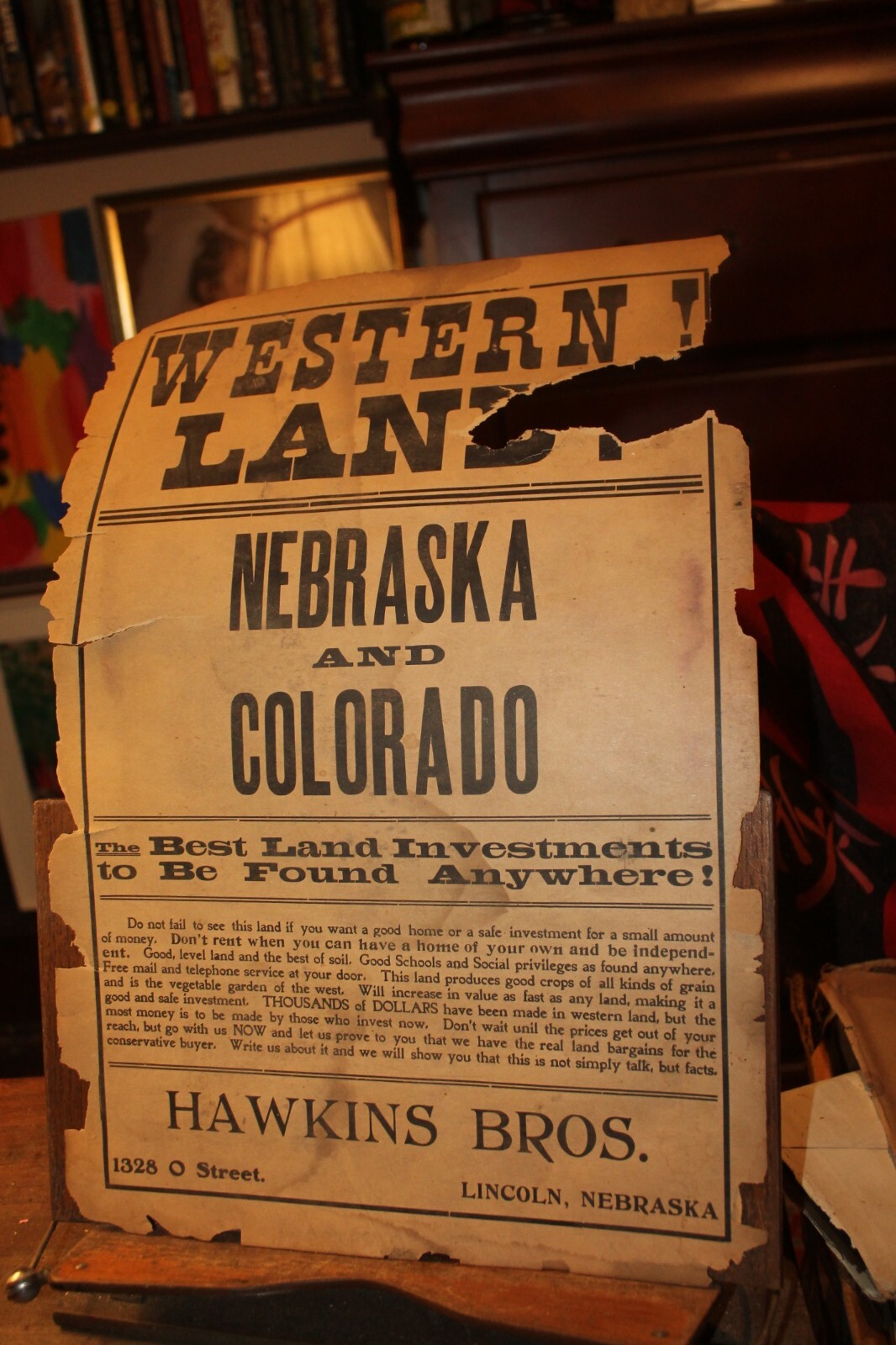 Antique Western Land Sale Handbill Poster Hawkins Bros Lincoln Nebraska Colorado