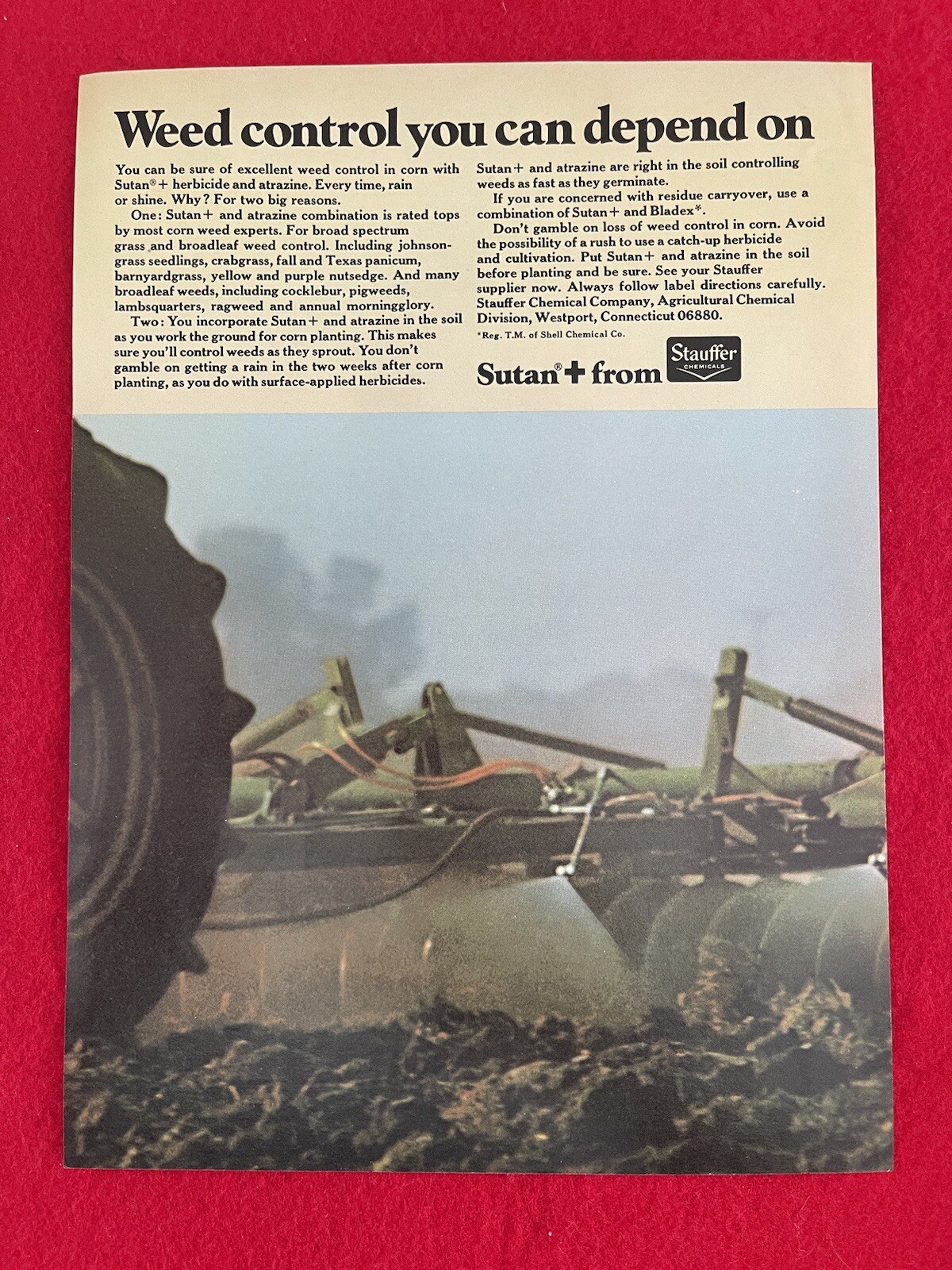 Vintage 1976 Sutan + Herbicide Weed Control Stauffer Chemicals Print Ad Ad Only