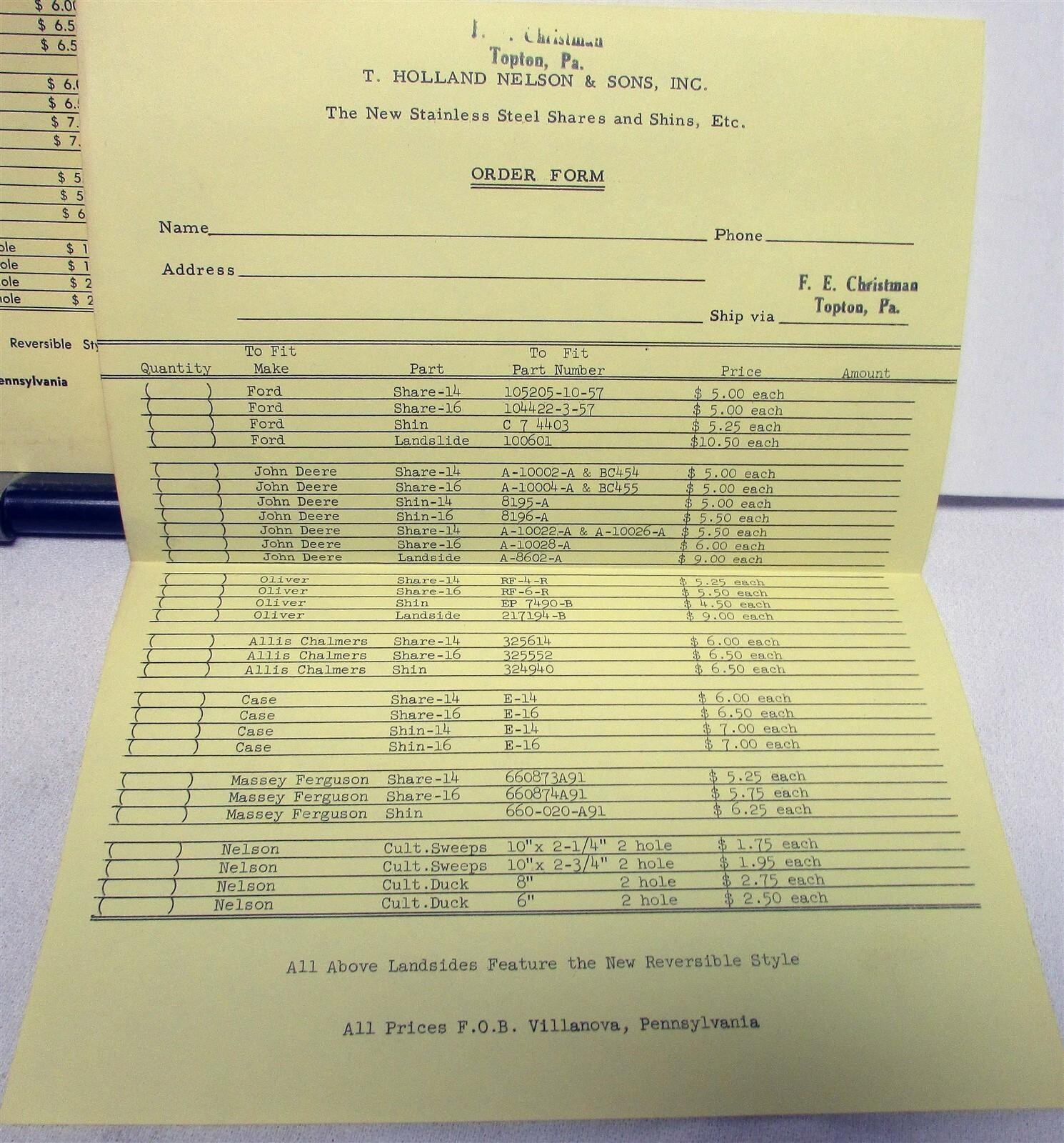 1959 Nelson Stainless Steel Cultivator Teeth Pricing Specs Agricultural Brochure