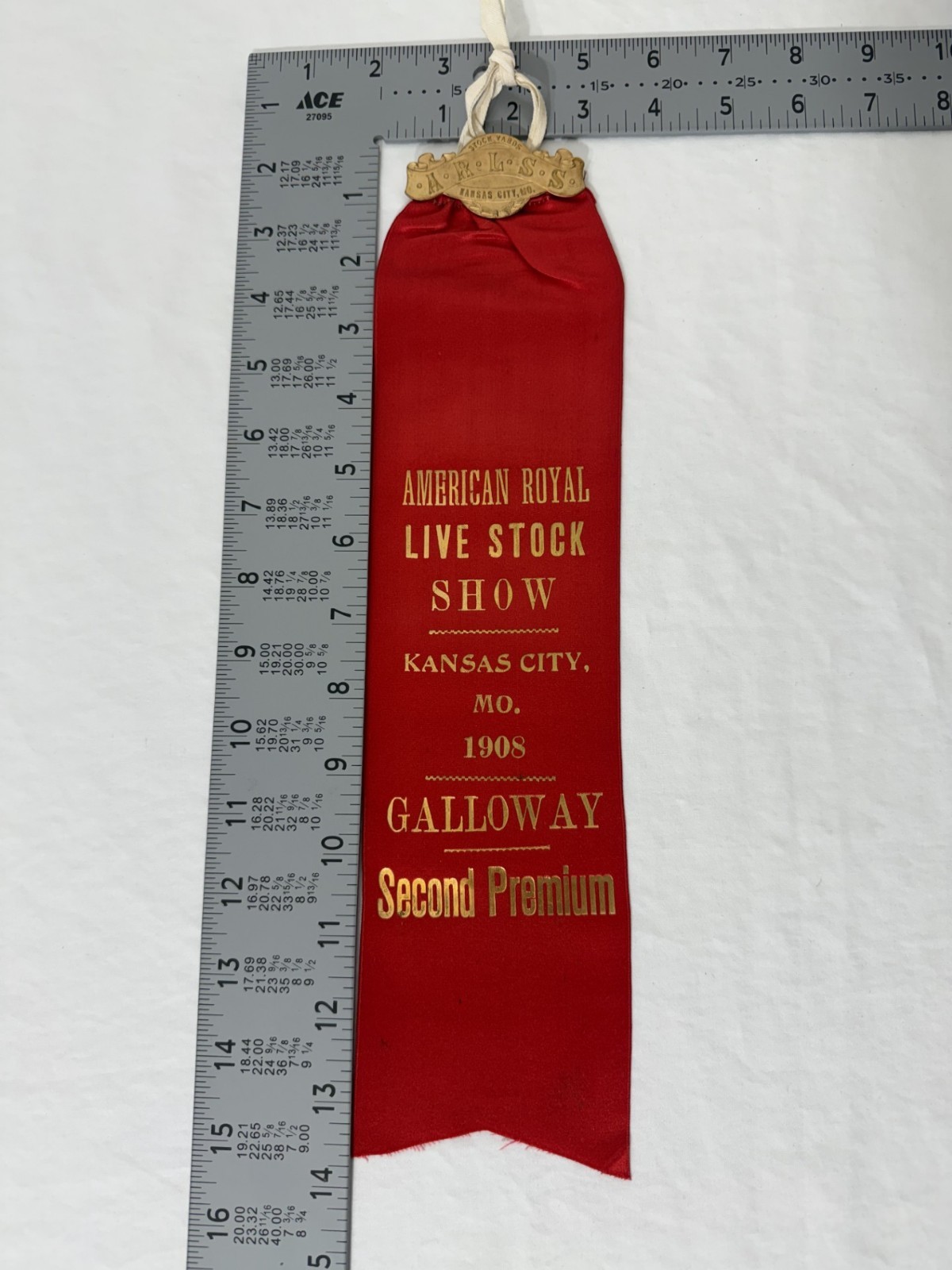 American Royal Livestock Show Kansas City MO 1908 Galloway 2nd Premium Ribbon